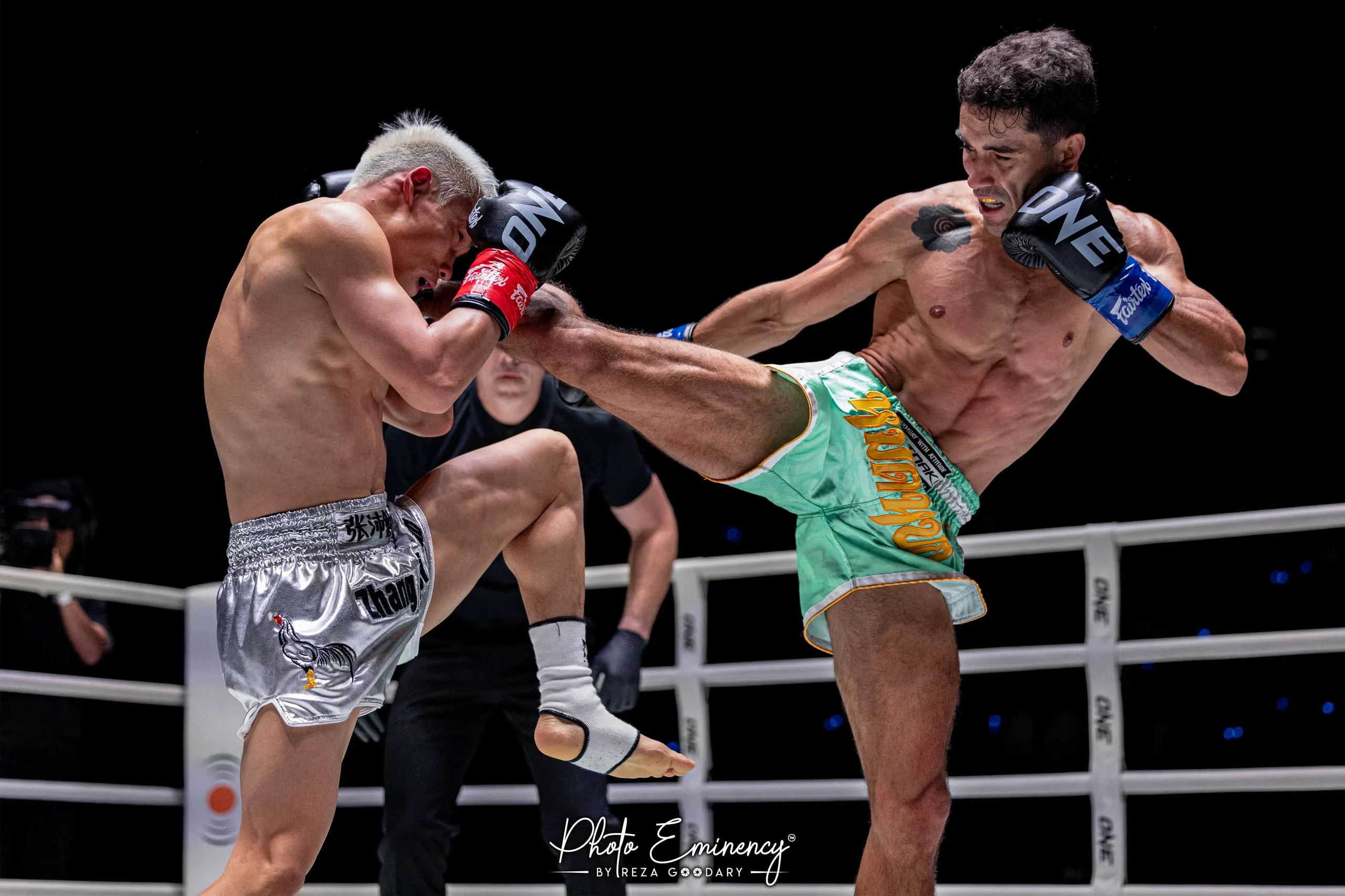 Rui Botelho landing a high kick during a ONE Championship bout