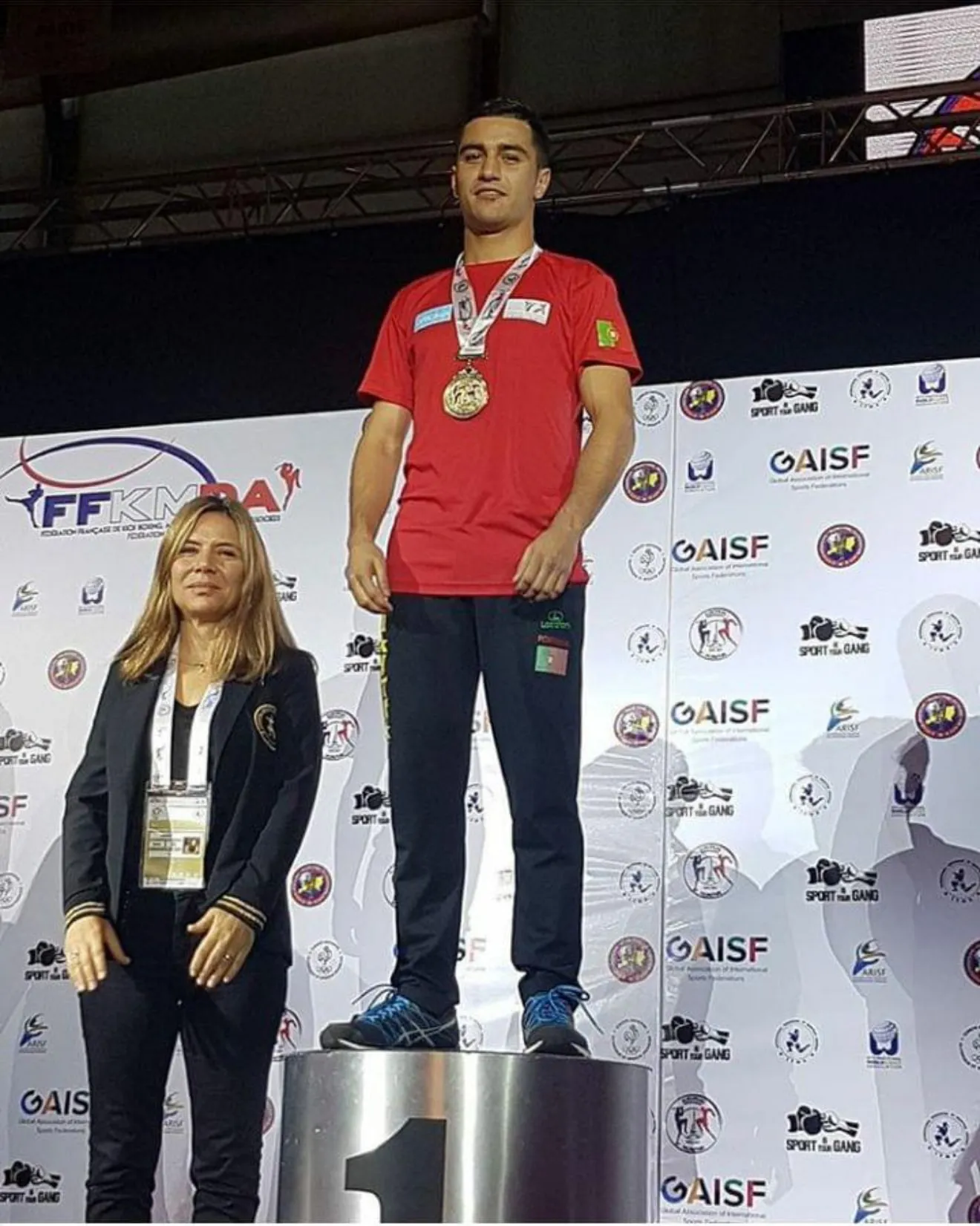 Rui Botelho on the top step of a competition podium